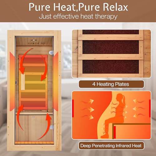 Jocisland 1 Person Infrared Sauna–Low EMF 110V Red Light, Pre-Warms to 149℉ in 20 Minutes,106lbs Lightweight Spruce Wood Infrared saunas,Compact Dry Sauna for Home Spa & Apartments