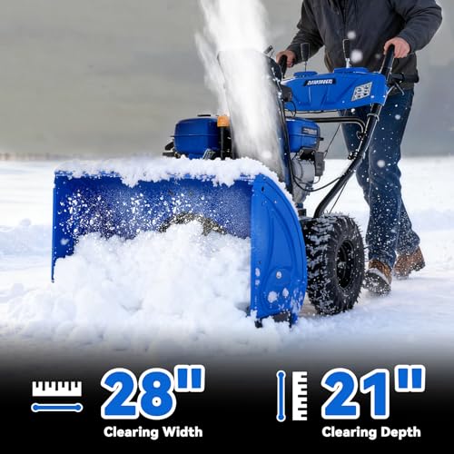BILT HARD 28 Inch Gas Powered Snow Blower with Electric Start, 2-Stage Self-Propelled Snow Blower with 302cc Engine, Steering Control and LED Light, Self Propelled Snow Removal Equipment