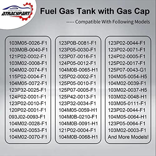 84004115 Fuel Gas Tank with Lawnmower Gas Cap Engine Fuel Tank Replacement Part Compatible with Lawn mower Engine 093J02-0093-F1 103M05-0026-F1 103M0B-0040-F1 & More, Replace#: 594112