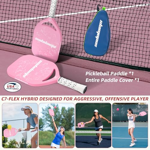 Slamopus Pro Pickleball Paddle| T700 Carbon Fiber Pickleball Paddles with 16mm Polymer Honeycomb Core & Overgrips| Premium Pickle Ball Racket Enhanced Control & Spin & Power| USAPA Approved（Pink）