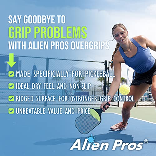 ALIEN PROS Pickleball Overgrip (4-Pack) with Ridges for Better Grip Control - Precut and Dry Feel Pickleball Grip Tape - Non-Slip Pickleball Paddle Grip Tape for High Performance (Ridged Dry, Blue)