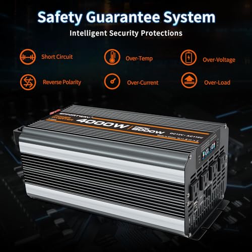 4000w Power Inverter DC 12V to AC 110V/120V Converter with 8000w Peak.Comes with LCD Display, Wireless Controller,4AC outlets 1USB.RV Inverter,Suitable for Camping,and Off-Grid Solar Inverter Systems