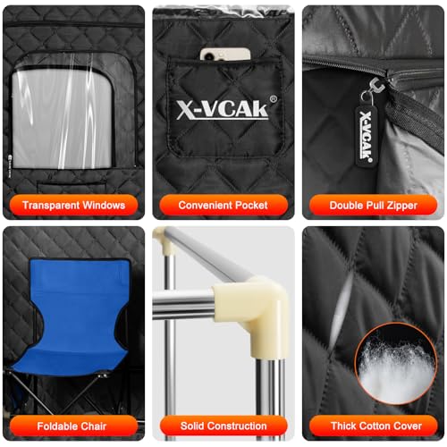 X-Vcak Upgraded Portable Sauna Box for Home，Relaxation, Steam Sauna for Home with Steamer, Remote Control, Folding Chair, 9 Levels