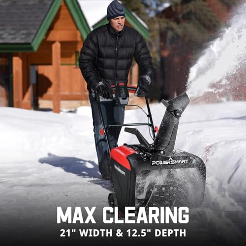 PowerSmart 21" Electric Snow Blower,15 Amp Motor, 2100 RPM, 30 ft Throwing Distance, LED Light for Enhanced Visibility, Corded Design,Perfect for Driveway,Garden, Deck,Garage