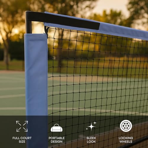 Prince - Full Court Pickleball Net + Wheels, Easy to Transport, Ideal for Setting Up Courts Anywhere (Blue)
