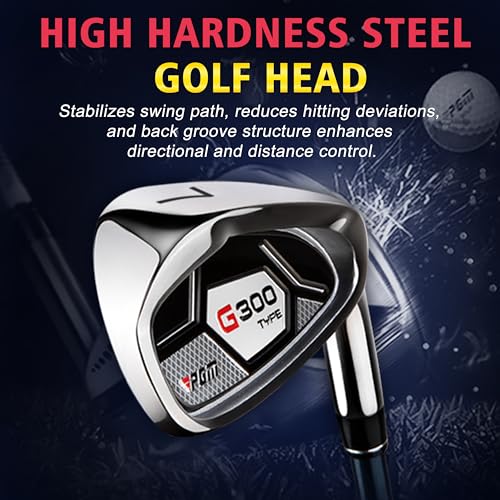 PGM Men's G300 Complete Golf Club Set - Titanium #1 Driver, Draw-Biased Hybrid, High-Strength Iron Set, High Forgiveness Putter, with Stand Bag (Right-Handed, 12Pcs Clubs-Regular)