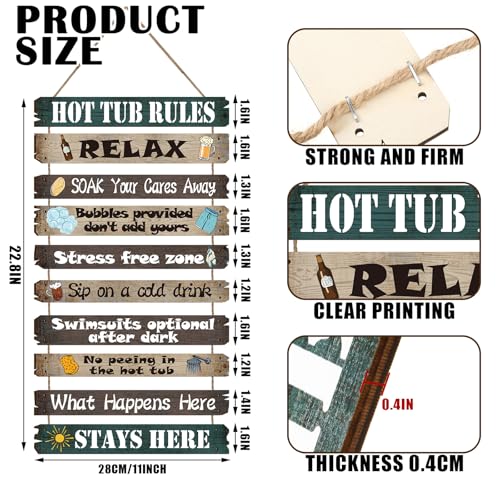 Tatuo Hot Tub Pool Patio Rules Signs Gifts Wood Funny Rules Signs Decorative Outdoor Regulations Plaque Wall Bath for Bathroom Pool Backyard Outdoor Wall Art Accessories(Modern)