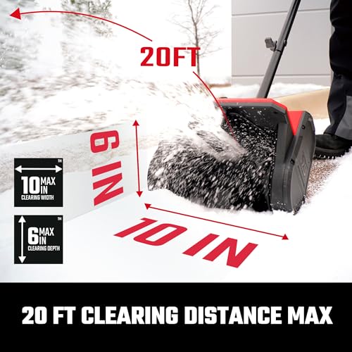 Craftsman Snow Shovel, Cordless Electric Shovel with 10 Inch Width 6 Inch Depth, 20FT Throw Distance, Snow Blower/Snow Thrower for Patio/Drive Way with 20V 4.0 Ah Battery and Std Charger