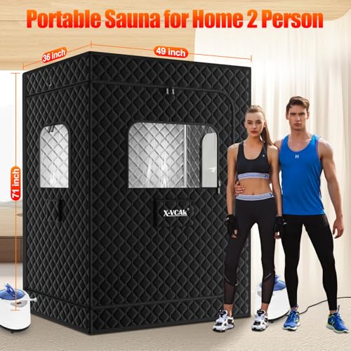 X-Vcak 2 Person Sauna, Extra Large Sauna Box, Portable Steam Sauna Tent with 2 Steamers, 2 Folding Chair, 71”x 49”x 36”, Black