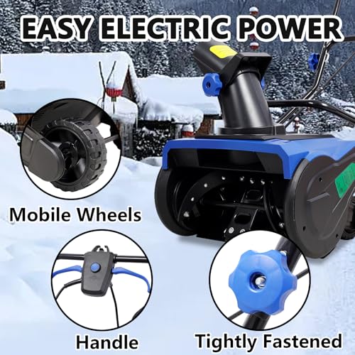 20 Inch Electric Snow Blower, Powerful 15 Amp Motor with 30 Foot Throwing Distance, Corded Snow Thrower for Easy Winter Cleanup on Driveways & Walkways, Blue