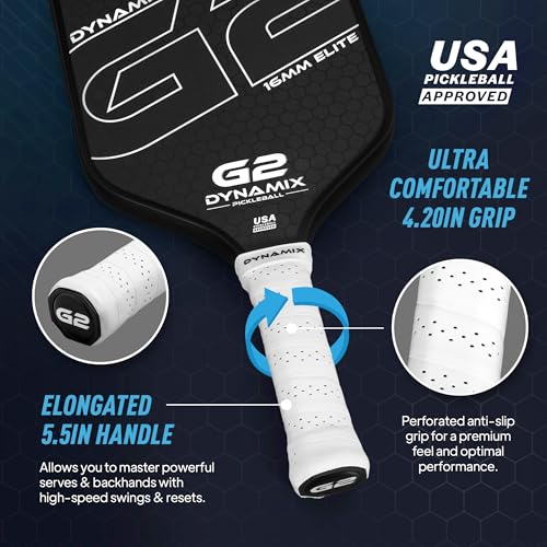 Pickleball Paddles, Carbon Fiber Pickleball Paddle, G2 (Gen2) 16mm USAPA Raw Carbon Pickleball Racket, Pro-Grade Thermoformed Pickle Ball Paddle for Control, Power, Spin by Dynamix (White, Black Edge)
