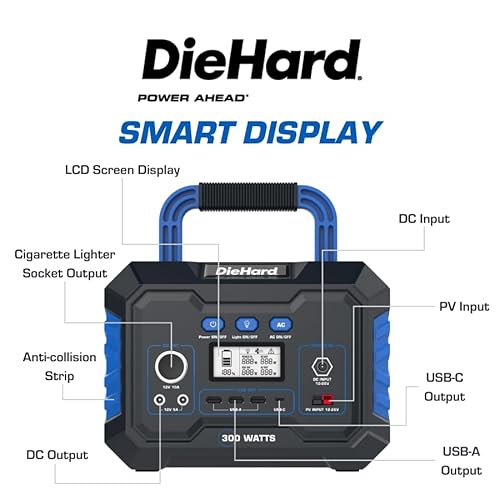 DieHard Portable Power Station 300-Watt (600-Watt Peak) 288.6Wh - Solar Generator (Solar Panel Optional), for Home Backup, Weather Emergencies, Outdoor Recreation, Jobsite and more