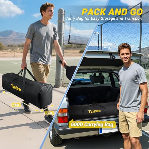 TYRSEN Pro Pickleball Net – Hand Winch Tension System, 22ft Tournament-Grade, Anti-Sag, Locking Wheels, Heavy-Duty Frame, Easy Setup, Portable & Carry Bag Included