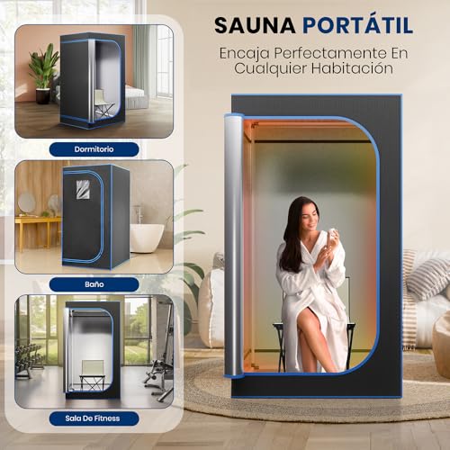 SereneLife Portable Sauna Box for Home, Steam Sauna Tent with Extra Large 4L Steamer - Includes Folding Sauna Chair, Remote Control w/ 9 Heat Levels for in-Home Spa - 2.9' x 2.9' x 5.9'