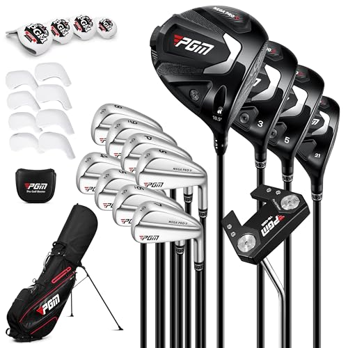 PGM 27 Piece Men's Complete Golf Club Set Right Handed R&A and USGA Certified with Driver Woods Hybrid Irons P S Wedges Putter Headcovers and Stand Bag Black