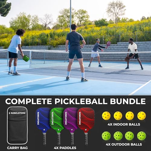 Complete Pickleball Set of 4 with Bag, Pickle Ball Paddle Set of 4, Designed in The USA, Pickleball Racket for Adults Comfort Grip, Indoor Outdoor Pickle Ball Kit, Pickleball Paddles 4 Pack