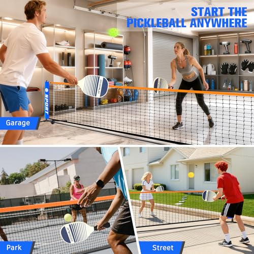 Pickleball Net for Driveway, Portable Pickleball Net Set with Paddles, Water Bags,Portable Outdoor Pickleballs, Mini Pickleball Net, Carry Bag,10FT PickleBalls Net Weather Resistant Steady Metal Frame