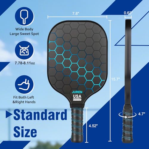 Pickleball Paddles Set of 2/4, Lightweight Pickleball Rackets, Durable Fiberglass Surface with Polypropylene Honeycomb Core，Ideal Pickleball Training Equipment and Carry Bag（Blue）