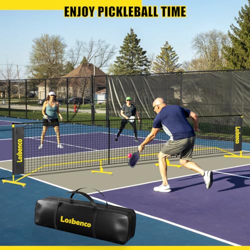 Losbenco Portable Pickleball Net with Wheels - 6-in-1 Adjustable Height Metal Frame Mesh, Standard Size 22FT, Pickleball, Tennis, Volleyball, Football Backyard Outdoor Game Net for Adults and Kids