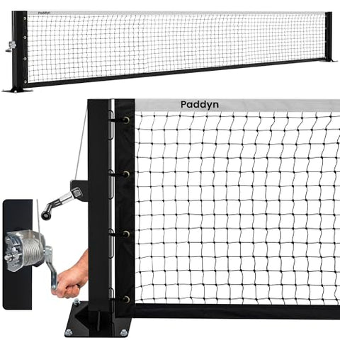 PADDYN Permanent Pickleball net System with Hand-Crank Tension,Heavy Duty Steel Frame Pickleball net for Driveway,PRO Pickleball Net,Tournament-Spec 22ft x 36in Backyard,Club,School