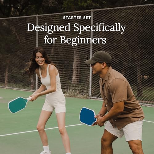 Recess Pickleball Starter Set, Premium Pickleball Paddles Set of 2 & Four (4) Pickle Balls - Strong & Durable Fiberglass, Lightweight, Honeycomb Core & Comfort Grip Handles - Perfect for Beginners