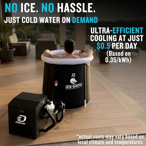 Diveblast Cold Plunge Tub With Water Chiller, Pump and Filter - Low Consumption 2/3 HP Cold Plunge Chiller - Cools Water Down to 39°F