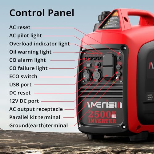AMERISUN 2500-Watt Gas Powered Portable Inverter Generator, CO Sensor, Super Quiet for Home Backup, Emergency, Camping, EPA Compliant 2025 Version