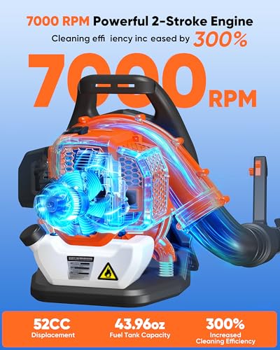 52cc Gas Leaf Blower Backpack 564 CFM 216 MPH 2-Cycle Ergonomic Harness System Low Vibration and Cruise Control Powerful Gas Blowers for Lawn Yard Care Gifts for Dad