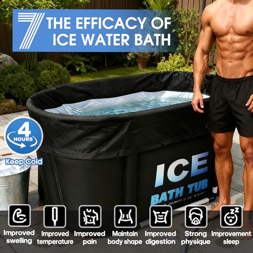 Oval Ice Bath Tub for Athletes with Cover, 130 Gal Capacity Portable Cold Plunge Tub for Recovery and Cold Water Therapy, Ice Baths for Home, Gym, Indoor, Outdoor Use