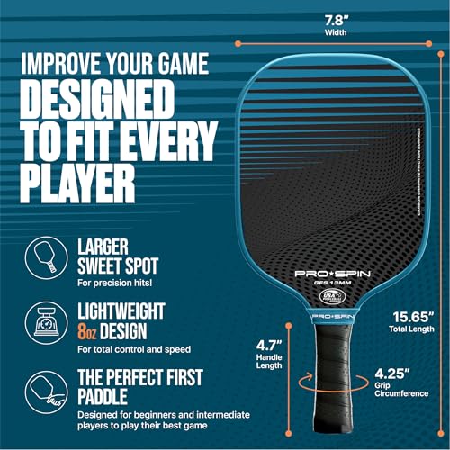 PRO-SPIN Carbon Fiber Pickleball Paddles Set of 2 | Lightweight Pickleball Set with Indoor/Outdoor Balls and Bag – Durable Pickle Ball Paddle Gift for Men, Women & Families