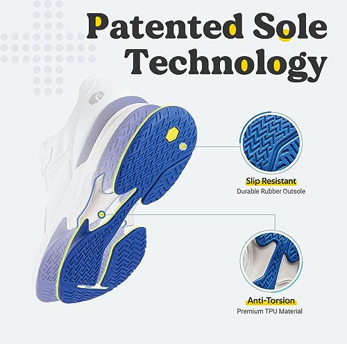 FitVille Men‘s Wide Pickleball Shoes All Court Tennis Shoes with Arch Support for Plantar Fasciitis (White, 10.5 Wide)