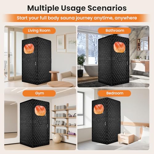 Portable Sauna for Home, Upgraded Personal Steam Sauna Box with 3L 1300W Steamer, Folding Chair, Extra Large Size Foldable Home Sauna 3’X 3’X 5.9’, Full Body Sauna Tent for Relaxation Spa, Black