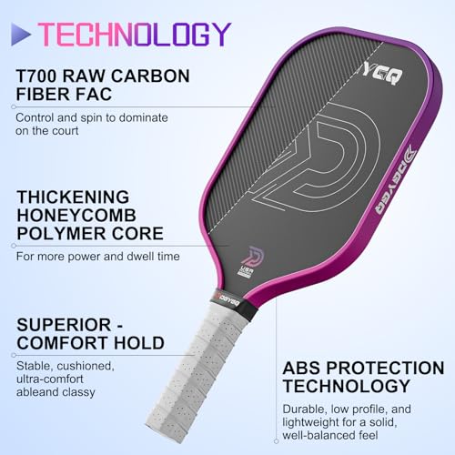 DGYGQ Professional Carbon Fiber Pickleball Paddle-16mm, Superior Control, Strong Power and Forceful Spin with 16mm Honeycomb Core Pickleball Rackets (Pink and Purple)