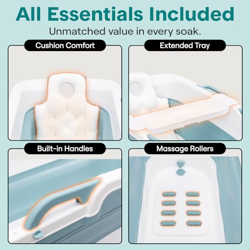 SereneLife 59" Portable Bathtub for Adults – Large Foldable Freestanding Bath Tub for Hot Spa, collapsible for Cold Plunge Ice Bath, Indoor/Outdoor, Pet & Family Use, Complete Set
