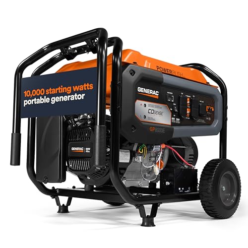 Generac 10,000 Starting Watt Portable Gas Generator - Electric Start - Home Backup or RV Ready - Heavy Duty Frame - Quiet, Long Runtime, Emergency Power - 49-State Compliant