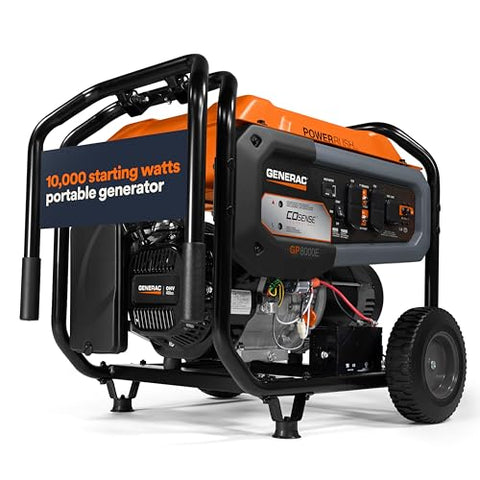 Generac 10,000 Starting Watt Portable Gas Generator - Electric Start - Home Backup or RV Ready - Heavy Duty Frame - Quiet, Long Runtime, Emergency Power - 49-State Compliant