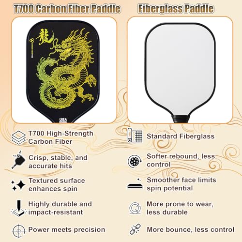 Pickleball Paddles Set of 2 – Lightweight Carbon Fiber Pickleball Paddles, Durable 2 Paddles + 4 Outdoor Balls + Bag, Best for Beginner & Pro