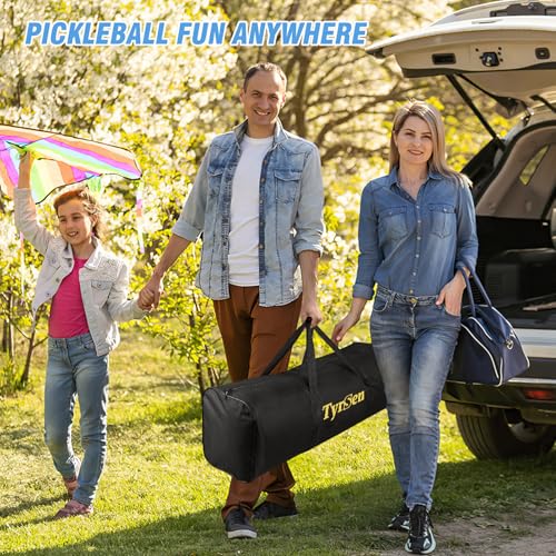 TYRSEN Portable Pickleball Net for Driveway, 22 FT Regulation Size & 11 FT Half Court Size Pickleball Net with Ball Collector, 2-in-1 Pickle Ball Net with Carry Bag for Outdoor Indoor Garages
