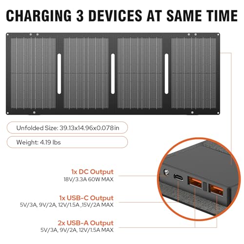 Portable Solar Generator, 300W Portable Power Station with Foldable 60W Solar Panel,110V Pure Sine Wave 280Wh Battery Power Pack with USB DC AC Outlet for Camping Smart Devices RV Van Outdoor-Orange