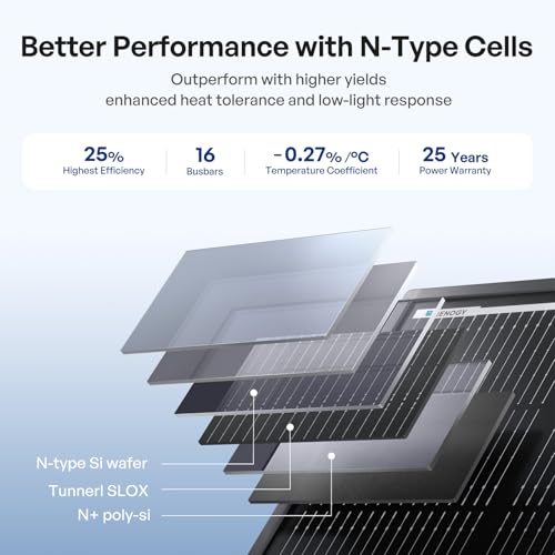 Renogy 200W ShadowFlux Anti-Shading N-Type Solar Panel, 12V/24V System 200 Watt Solar Panel 25% High-Efficiency, PV Module Power Charger for RV Marine Rooftop Farm Battery Off-Grid Applications