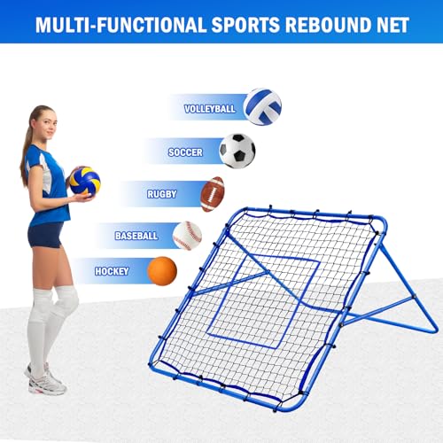 Winthai 4x4FT Volleyball Rebounder Net, Soccer Rebounder Pitchback Net with 2 x 6-Angle Quick Adjustments, Target Ribbon for Precision, Easy Quick Setup,Ideal for Baseball Softball and Sport Training