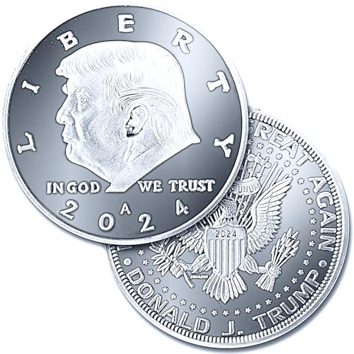 Aizics Mint Donald Trump Silver Coin 2024 with Certificate of Authenticity, President Coin, Trump Coin Collectors, Silver Plated, 38mm x 2mm