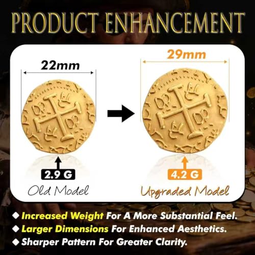 Large Metal Pirate Coins Gold Treasure Coin Set, Metal Replica Spanish Doubloons for Board Games, Tokens, Toys, Cosplay – Realistic Money Imitation for Treasure Chest -Large Size 1.18" (Gold 40 PCS)