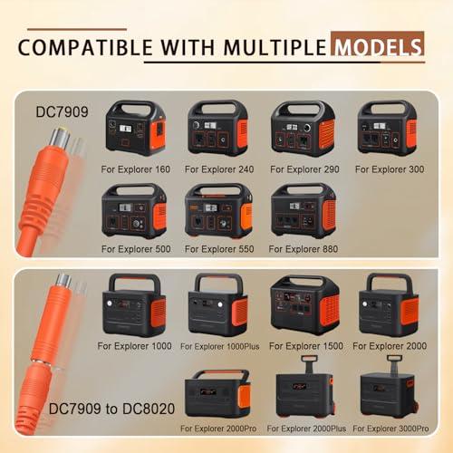 COMeap Solar Panel Adapter for Jackery, 6FT/1.8M Compatible with MC-4 to DC 8mm Extension Cable with DC7909 to DC8020/DC5525 Connector for GZ Yeti Bluetti Solar Generator Power Station 12AWG - Orange