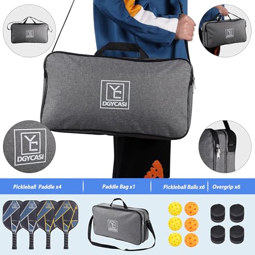 YC DGYCASI Pickleball Paddles Set of 4, USAPA Approved Pickleball Set, 4 Carbon Fiber Pickleball Rackets, 3 Outdoor Balls, 3 Indoor Balls, 4 Replacement Grip, 1 Bag for Women and Men