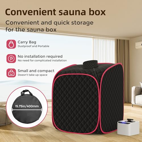FniOk Portable Steam Sauna Box at Home, 9 Levels Heating, Sauna Tent for Home with Steamer and Folding Chair, Sauna Box for Relaxation, Detoxification, Spa, Sauna Box