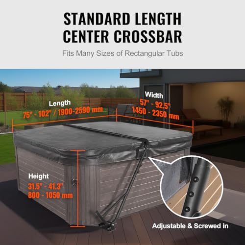 VEVOR Hot Tub Cover Lift, Spa Cover Lift, Height 31.5" - 41.3" Width 57" - 92.5" Adjustable, Installed Underneath on Both Sides, Suitable for Various Sizes of Rectangular Bathtubs, Hot Tubs, Spa