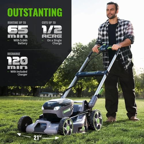 NovorikX 60V Self-Propelled Lawn Mower 21-Inch, Brushless Cordless Mower for Large Yards, Electric with LED Headlight, 2X5.0Ah Battery & Rapid Charger