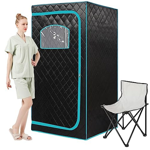 AURGOD Portable Infrared Sauna for 1 Person, Full Size Home Sauna Box with Premium Dry Heating, Remote Temperature Control, Heated Foot Pad & Reinforced Folding Chair