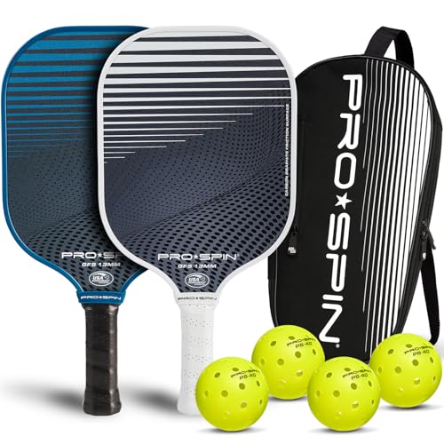 PRO-SPIN Carbon Fiber Pickleball Paddles Set of 2 | Lightweight Pickleball Set with Indoor/Outdoor Balls and Bag – Durable Pickle Ball Paddle Gift for Men, Women & Families